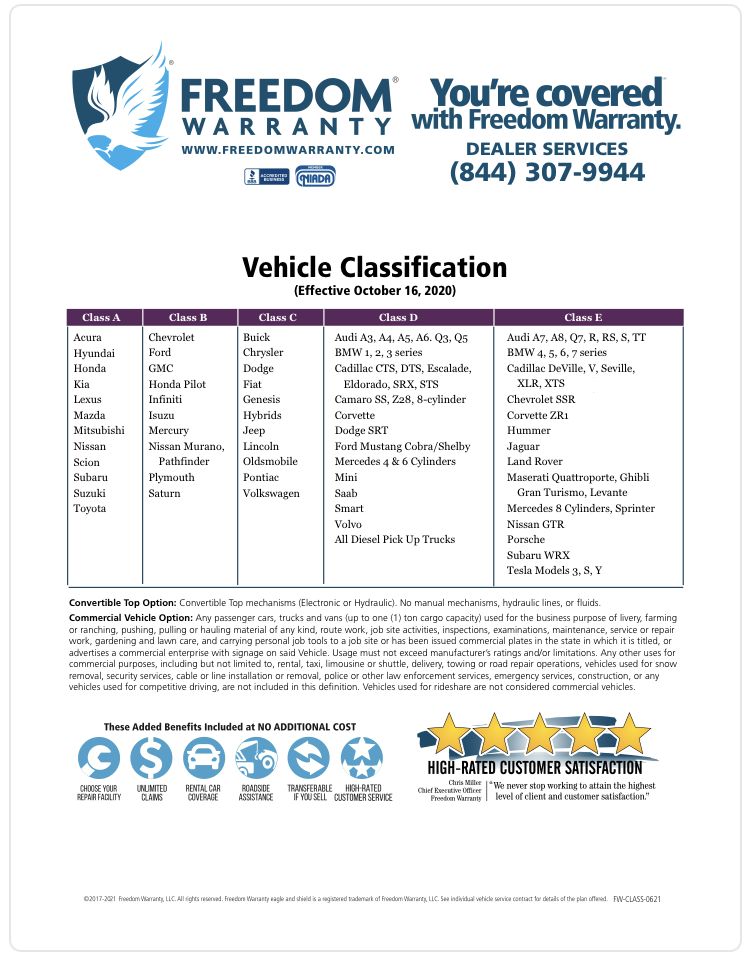 Freedom Warranty Classifications